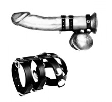 Комбинированное двойное кольцо с разделителем для мошонки и поводком