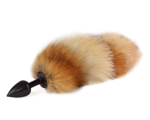 Заказать Черная анальная пробка с рыжим лисьим хвостом