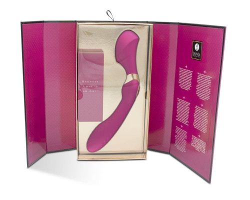 Малиновый двусторонний вибростимулятор ZOA - 26,5 см.