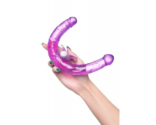Заказать Фиолетовый двухсторонний фаллоимитатор с вибропулей - 35 см.