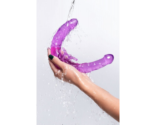 Заказать Фиолетовый двухсторонний фаллоимитатор с вибропулей - 35 см.