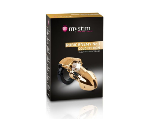 Заказать Золотистый пояс верности Pubic Enemy No1 Gold Edition для электростимуляции