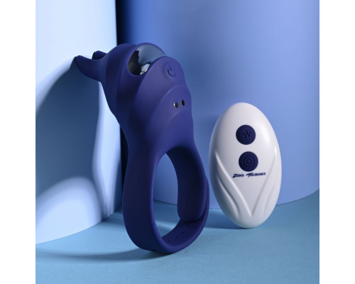 Синее эрекционное виброкольцо с клиторальной подушечкой и пультом ДУ Adjustable Fun Ring