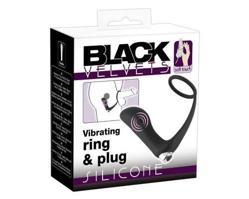 Заказать Черное эрекционное кольцо с анальной вибропробкой Vibrating Ring   Plug