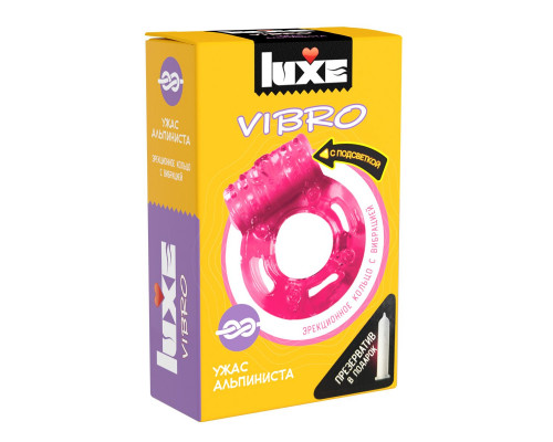 Заказать Розовое эрекционное виброкольцо Luxe VIBRO «Ужас альпиниста» + презерватив