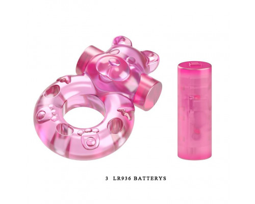 Заказать Розовое эрекционное виброкольцо с мишкой на вибропуле