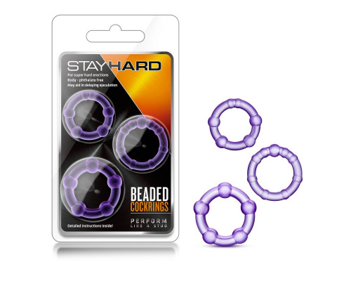 Набор из 3 фиолетовых эрекционных колец Stay Hard Beaded Cockrings