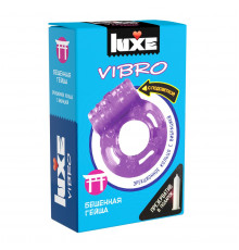 Фиолетовое эрекционное виброкольцо Luxe VIBRO «Бешеная Гейша» + презерватив