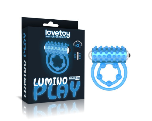Заказать Голубое, светящееся в темноте виброкольцо Lumino Play Vibrating Penis Ring