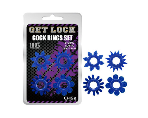 Заказать Набор из 4 синих колец Get Lock