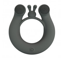 Серое эрекционное кольцо Dahlia с 2 стимулирующими щеточками