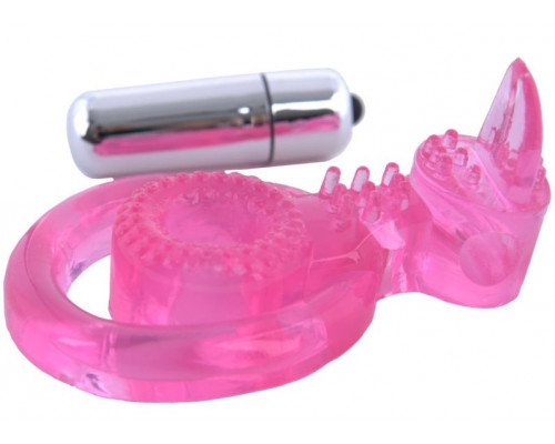 Заказать Розовая вибронасадка со стимулятором клитора  Язычок