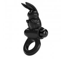 Черное эрекционное кольцо со стимулятором клитора в виде кролика Exciting ring