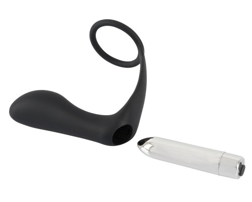Заказать Черное эрекционное кольцо с анальной вибропробкой Vibrating Ring   Plug