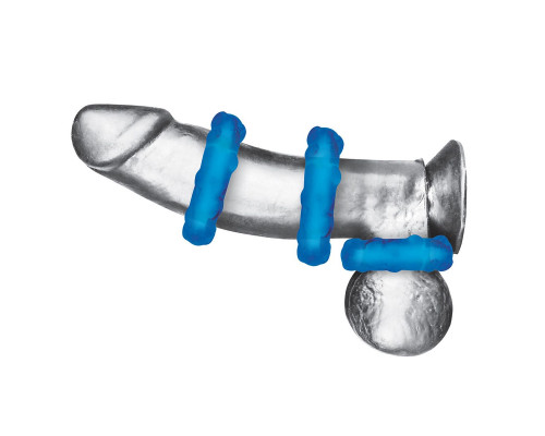 Заказать Комплект из трех голубых эрекционных колец 3-Pack Ribbed Rider Cock Ring Set