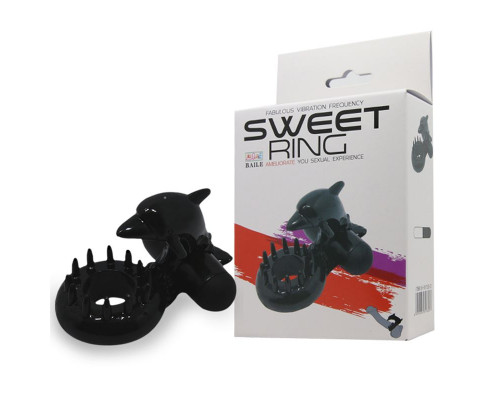 Заказать Чёрное эрекционное виброкольцо Sweet Ring с дельфинчиком