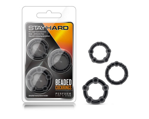 Заказать Набор из 3 чёрных эрекционных колец Stay Hard Beaded Cockrings