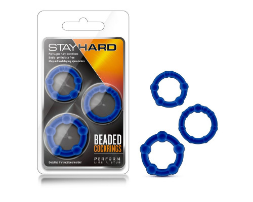 Заказать Набор из 3 синих эрекционных колец Stay Hard Beaded Cockrings