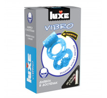 Голубое эрекционное виброкольцо Luxe VIBRO «Дьявол в доспехах» + презерватив