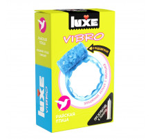 Голубое эрекционное виброкольцо Luxe VIBRO «Райская птица» + презерватив