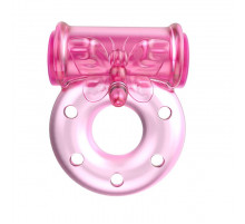 Розовое эрекционное кольцо с бабочкой на вибропуле