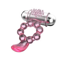 Розовое эрекционное кольцо с вибростимуляцией клитора Baile