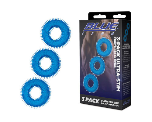 Заказать Комплект из трех голубых колец для эрекции 3-Pack Ultra-Stim Stretch Cock Rings