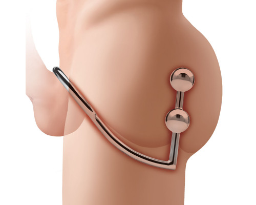 Кольцо на пенис с анальным стимулятором Two Bead Stainless Steel Anal Hook   Cock Ring