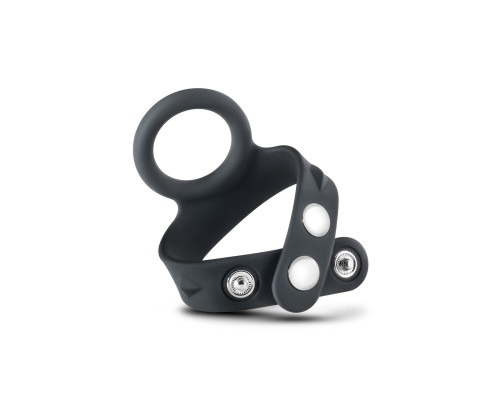 Черное эрекционное кольцо с подхватом мошонки на кнопках VS6