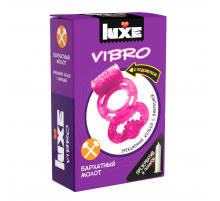 Розовое эрекционное виброкольцо Luxe VIBRO «Бархатный молот» + презерватив