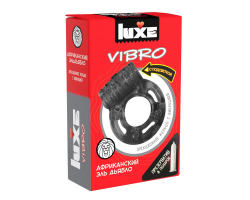 Заказать Чёрное эрекционное виброкольцо Luxe VIBRO «Африканский Эль Дьябло» + презерватив