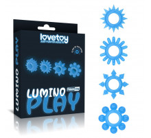 Набор из 4 голубых, светящихся в темноте эрекционных колец Lumino Play