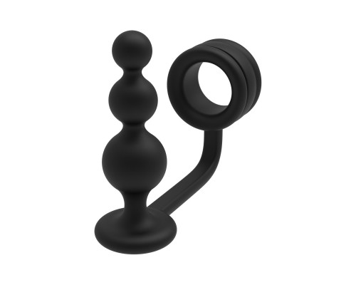 Черное эрекционное кольцо с анальной елочкой Cockring With Beaded Anal Plug
