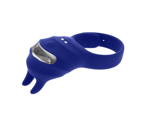 Синее эрекционное виброкольцо с клиторальной подушечкой и пультом ДУ Adjustable Fun Ring