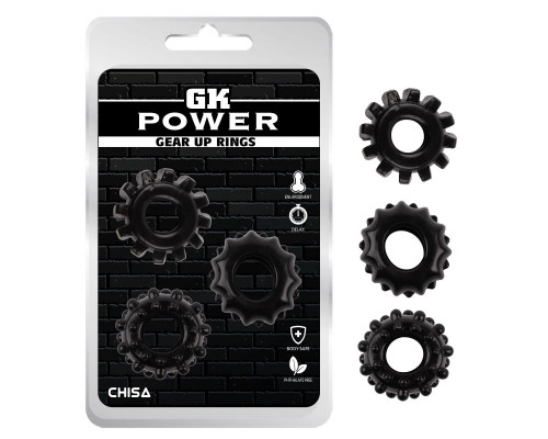 Заказать Набор из 3 черных эрекционных колец Gear Up Rings