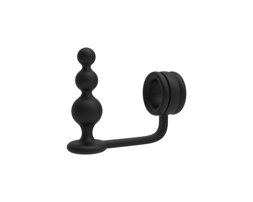 Черное эрекционное кольцо с анальной елочкой Cockring With Beaded Anal Plug