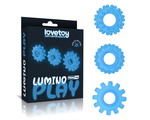 Заказать Набор из 3 голубых, светящихся в темноте эрекционных колец Lumino Play