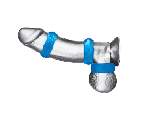 Заказать Комплект из трех голубых колец для эрекции 3-Pack Nuts   Bolts Stretch Cock Ring Set