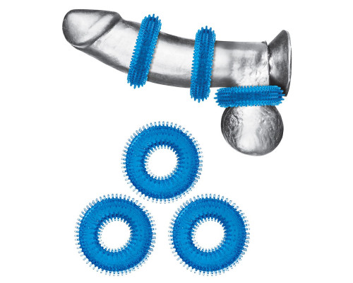 Заказать Комплект из трех голубых колец для эрекции 3-Pack Ultra-Stim Stretch Cock Rings