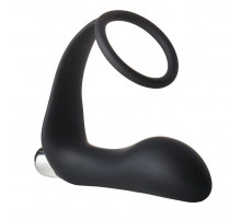 Черное эрекционное кольцо с вибропробкой Vibrating Anal Plug With Cockring