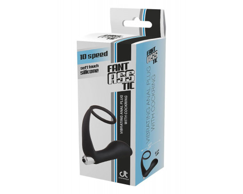 Черное эрекционное кольцо с вибропробкой Vibrating Anal Plug With Cockring