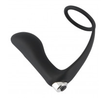 Черное эрекционное кольцо с анальной вибропробкой Vibrating Ring   Plug