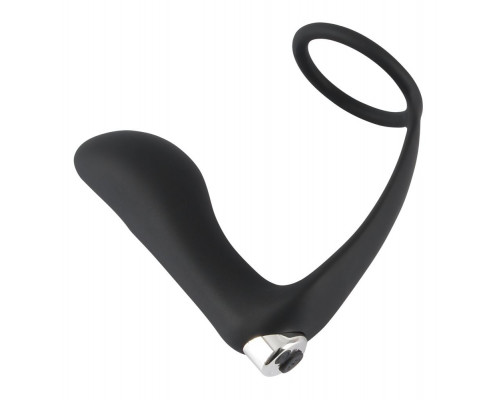 Заказать Черное эрекционное кольцо с анальной вибропробкой Vibrating Ring   Plug