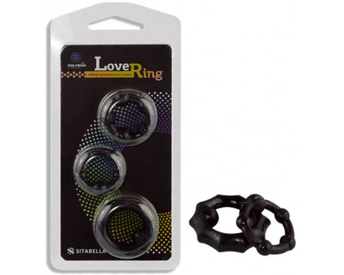 Набор из 3 черных рельефных эрекционных колец