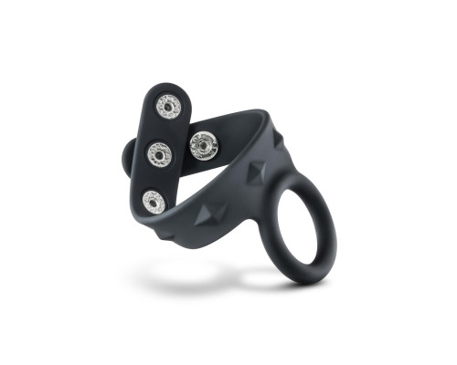 Черное эрекционное кольцо с подхватом мошонки на кнопках VS6