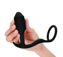 Черное эрекционное кольцо с анальным плагом Snug   Tug