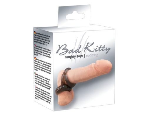 Заказать Черное эрекционное кольцо с петлёй для мошонки Bad Kitty