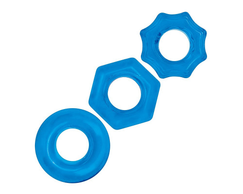 Заказать Комплект из трех голубых колец для эрекции 3-Pack Nuts   Bolts Stretch Cock Ring Set