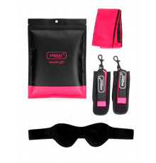 Черно-розовый эротический набор: маска, наручники и повязка