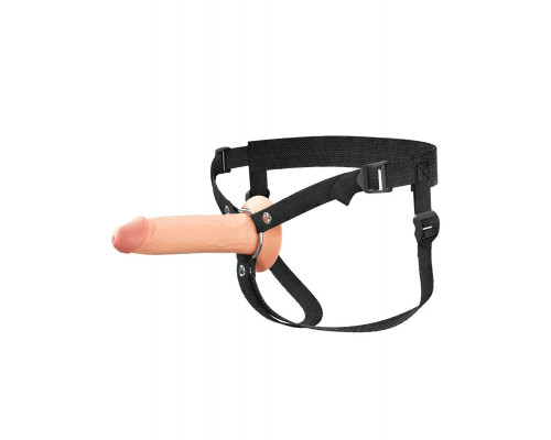 Заказать Телесный полый страпон на черных ремнях Hollow Silicone Strap-on - 17,8 см.
